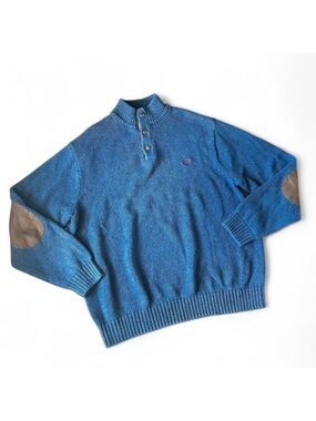 Chaps Kent Navy Mockneck Sweater with Faux Suede Elbow Patches Size XXL